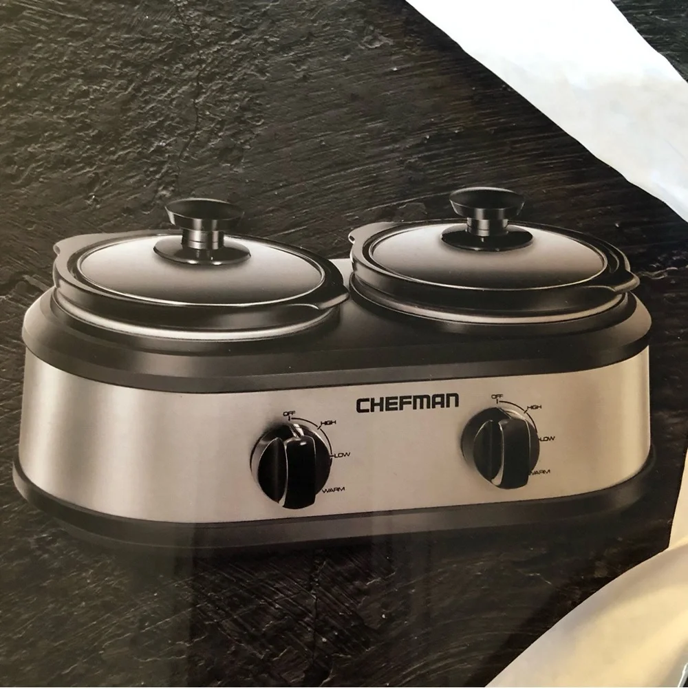 Chefman Double Slow Cooker 2 x 1.25 Quart Oval Stoneware Crocks - Dual Controls